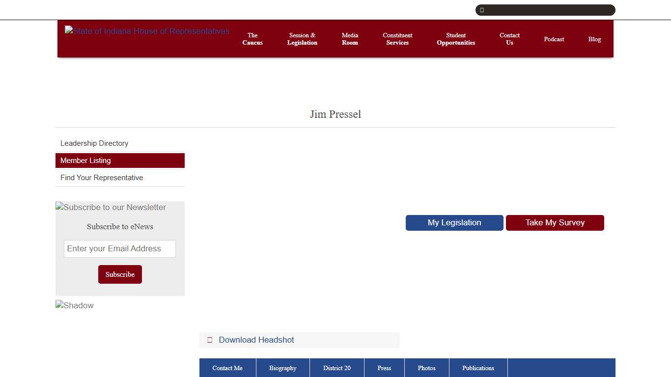 Jim Pressel State of Indiana House of Representatives